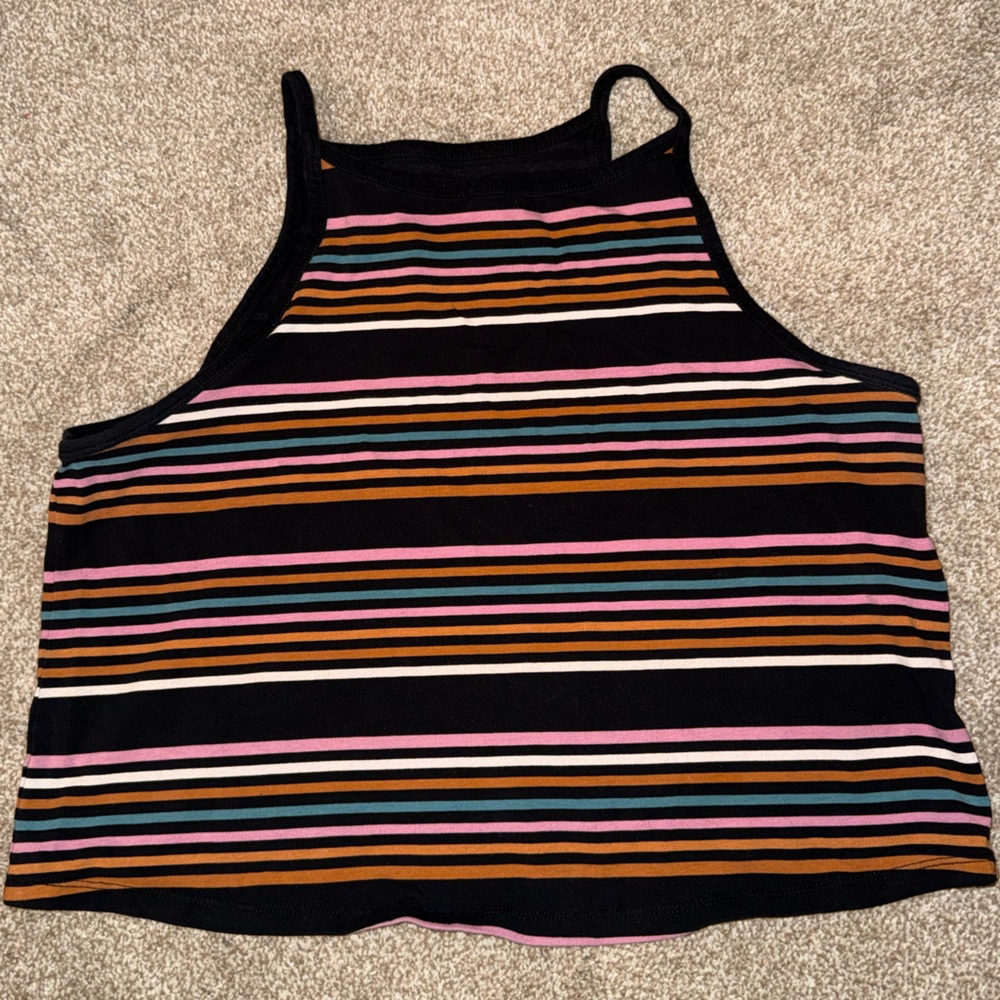 Torrid Black Multicolor Striped Crop Top
